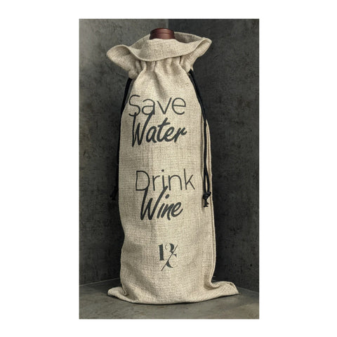 String Tote Bag - "Save Water, Drink Wine"